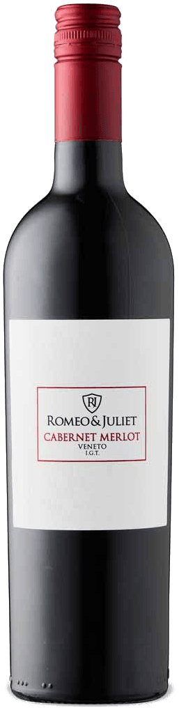 Romeo & Juliet Cabernet Merlot Veneto I.G.T. bottle with a red capsule and white label